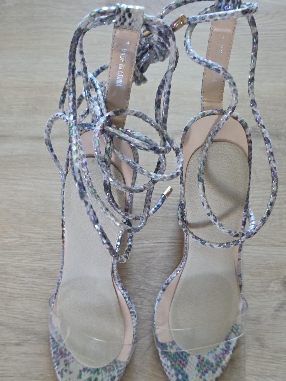 ASOS Multicolor Snake-Print Lace-Up Heels